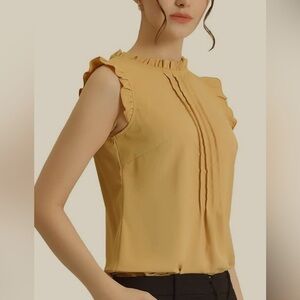 NWOT Allegra K Women's Ruffled Office 1950s Vintage Sleeveless Work Blouse